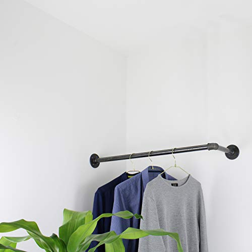Natural Goods Berlin 1x Eckgarderobe Pipe GARD Corner | Temperguss Kleiderstange Decke Vintage Kleiderständer L-Form Wandmontage Kleiderschrank | Wasserrohre Fitting | DIY (B75 x T30cm, Industrial)