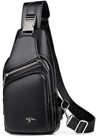 SDINAZ Brusttasche Herren Leder Crossbag Wasserdicht Sling Rucksack Sling Bag Schulterrucksack DE950 Schwarz