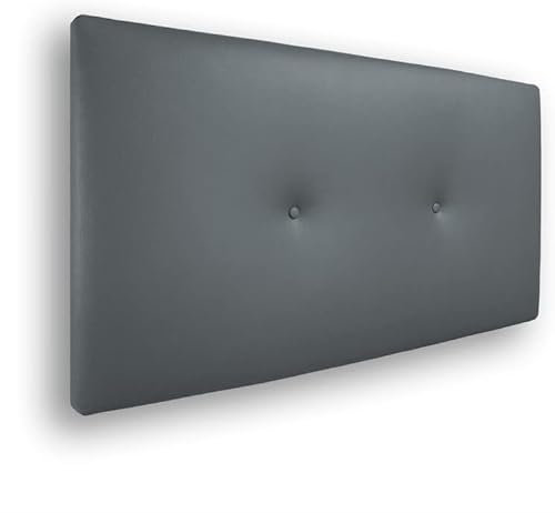 Silcar Home - Cabecero Silvi Tapizado, Estructura Madera, Hilera Botones Estilo Moderno - Fácil Instalación, Acolchado Confort - 90 cm, Polipiel Gris