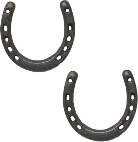 Hufeisen-Wanddekoration aus Gusseisen, mittelgroß, robust, 5 Löcher auf jeder Seite, für drinnen und draußen, 2 Stück