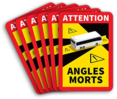 6 Stück Attention Angles Morts Magnetschilder 25 x 17 cm Magnet für BUs und Wohnwagen Warntafel Hinweiszeichen Schild Frankreich mit UV Schutz
