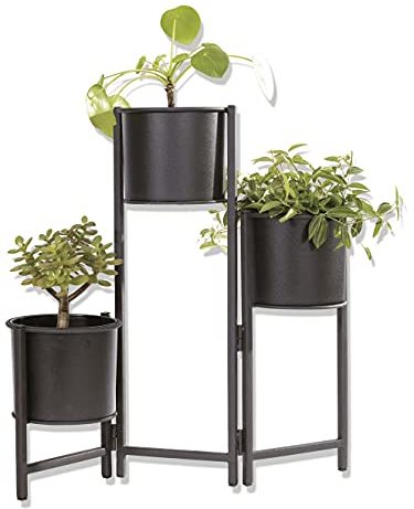 Sesua Metall Blumenständer faltbar mit 3 Pflanztöpfen schwarz Blumentreppe Blumentopf