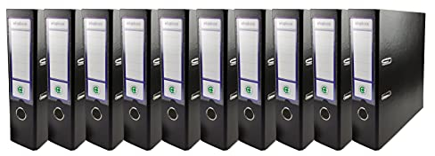 Netuno 10x Akten-Ordner Schwarz DIN A4 Ekobox 2-Ring-Mechanik Ringorder a4 8cm Kunststoff Ordner a4 breit Büroordner Plastikordner Briefordner a4 Ringmappe breiter Aktenordner PP-Ordner farbig