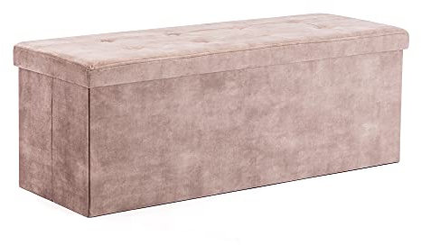HNNHOME Samt-Bettbank, Sitzbank, Ottomane, Spielzeugtruhe mit Deckel, zusammenklappbare Aufbewahrungstruhe, für Wohnzimmer, Schlafzimmer, 110 x 40 x 40 cm, Hellbraun, Extragroß