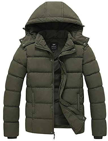GGleaf Herren-Winterjacke mit Kapuze, gesteppt, dicker Daunenmantel, isoliert und wasserabweisend