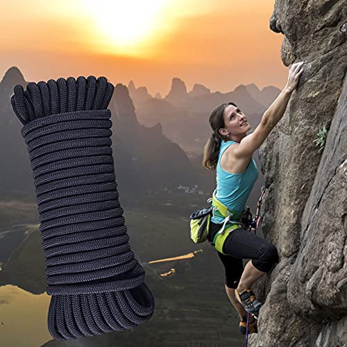 20M/ 30M Corde d'escalade en Nylon Haute Résistance 8mm, Tension de Rupture 700kg, Corde en Nylon multifonctionnelle, Extérieure Corde de Sauvetage et pour Le Feu, Parachute, Alpinisme (le noir 20M)