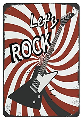 Metall-Blechschild, Motiv: Rock-Gitarre, Poster, Musik, Blechschild, Metall, Aluminiumschild, Vintage-Wanddekoration, Retro-Poster für Bars, Restaurants, Cafés, Pubs, Heimdekoration, 30,5 x 20,3 cm