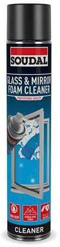 BC Profiles Soudal Glass and Mirror Foam Aerosol | Professional Quality, Cleaning Agent Spray Cleaner - Effectively Removes Grease, Dirt from Windows and Surfaces Quickly - 750ml