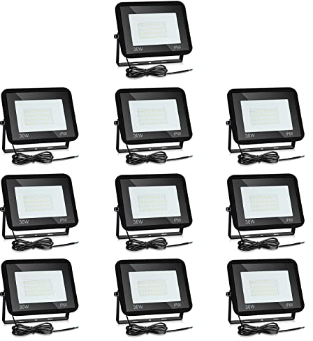 Izrielar 30W Projecteur LED, 10pcs 2550LM 3000K Lumière Blanche Chaude Super Lumineux Appliques Murales Extérieures, étanche IP66, Projecteur Extérieur LED pour Jardin, Cours, Garage, Hôtel