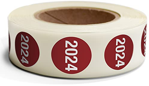 Betriebsausstattung24 Jahreszahlen Aufkleber 2024 500 Stück auf Rolle 4,0 cm Ø Papier, selbstklebend permanent haftend blickdicht Ordnerbeschriftung Jahreszahlaufkleber Jahres Sticker