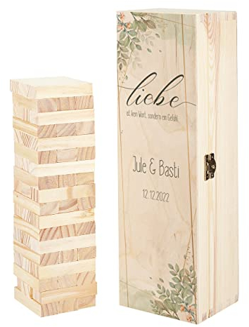 Herz & Heim® ausgefallenes Gästebuch für Hochzeit Wackelturm - personalisierte Geschenkverpackung Liebe
