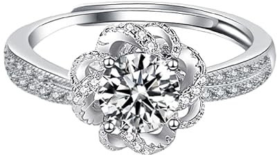 FOREVER QUEEN Femme Bague en Moissanite de 1ct avec certificat fleur de rose ajustables Bagues de fiançailles pour femme Argent Sterling Bague de Promesse pour Femme Bagues de Mariage