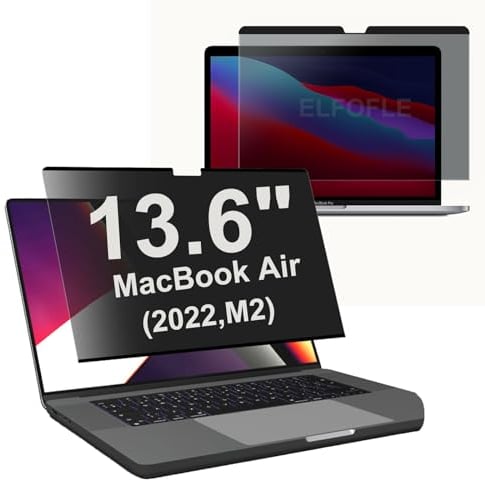 elfofle Magnetischer Blickschutzfilter für MacBook Air 13,6 Zoll, Blickschutzfolie sichtschutz Anti-Blue Light Privacy,Film Abnehmbar Blaulicht für Mac Air 13.6 M2 (A2681)