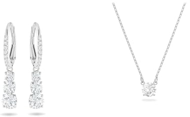 Swarovski Attract Halskette, Rundschliff, Weiß, Rhodiniert & Attract Trilogy Ohrringe, Weiss, Rhodiniert