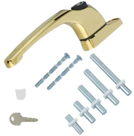 FIXINGS DIRECT] Universal Espag UPVC Window Handle Lockable Multi-Spindle (3 Colours White, Gold, Chrome) Ergonomically Design Easy Installation Includes Key & Fittings (Polished Gold)