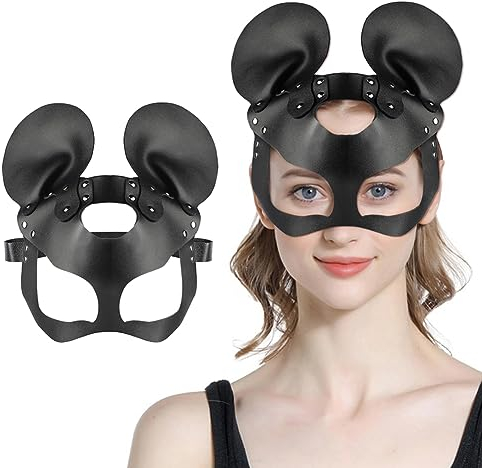 Halloween Ledermaske Halbgesicht Maske Mäuse Schwarz Halbmaske Sexy Punk Halbmaske Tiermaske PU Leder Bunnymaske Catwoman Augenmaske mit Ohren Fuchsmaske Damen Mädchen Nachtclub Party