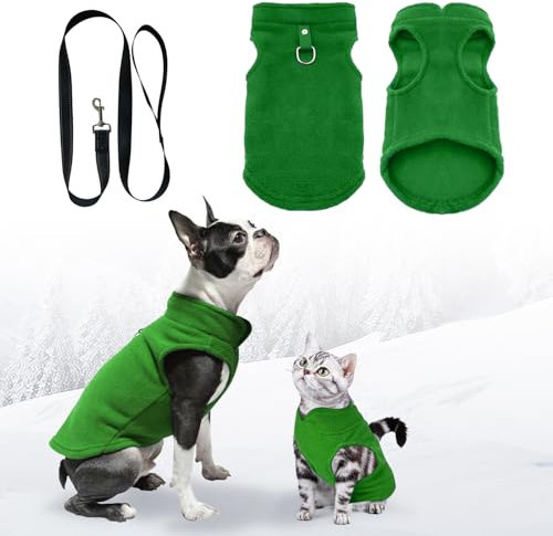 Hundemantel Mit Geschirr für Kleine Hunde, Hundepullover, Chihuahua Kleidung, Wintermantel für Innen und Außeneinsatz (Grün, M)