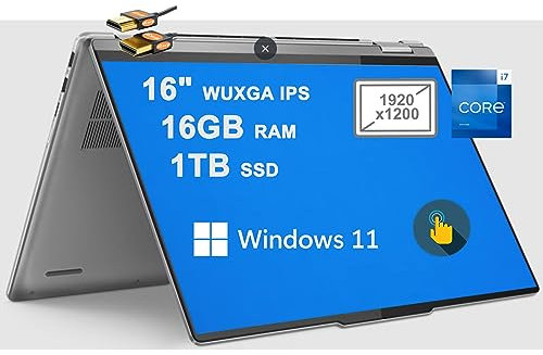Lenovo Yoga 7i 16 2-in-1 Laptop 16 WUXGA IPS Touchscreen Low Blue Light 13th Gen Intel 10-Core i7-1355U 16GB RAM 1TB SSD Backlit Fingerprint Thunderbolt HDMI Win11 Gray + HDMI Cable