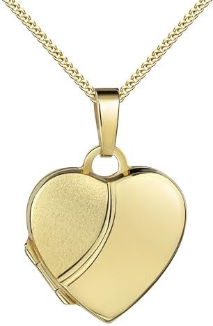 JEVELION Goldanhänger Medaillon Herz klein 333 Gold 8 Karat Herz-Amulett für 2 Bilder zum Öffnen + Halskette Mit Halskette 925 Silber vergoldet - Kettenlänge 55 cm.