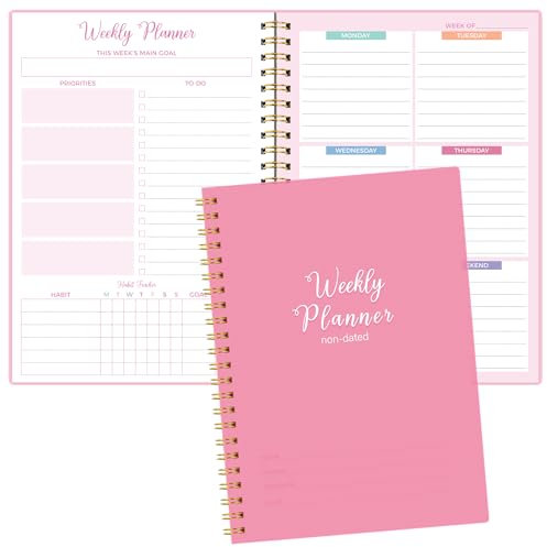Weekly Planner Undated A5 Diary To Do List Notebook With Habit Tracker,52 Pages,PINK