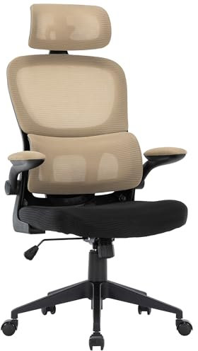 TRISENS Flexibler Bürostuhl in moderner Mesh-Optik ergonomischer Schreibtischstuhl mit Nacken- und Lordosenstütze Gamingstuhl mit atmungsaktiver Netzrückenlehne und Wippfunktion, Farbe:Schwarz/Taupe