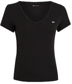 Tommy Jeans Camiseta de Manga Corta para Mujer Slim Essential Rib Cuello de Pico