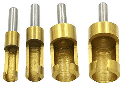 Lot de 4 fraises à bois à tige ronde - Forets hexagonaux / ronds - Outil en acier à dégagement rapide - Bouchons à bois cohérents