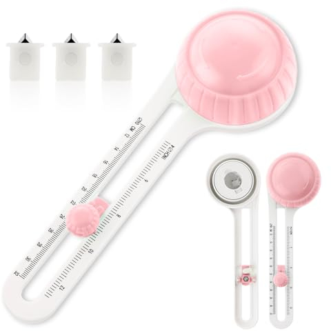 TIESOME Verstellbarer kreisförmiger Papierschneider, mit 3 Ersatzklingen Kreisschneider Werkzeug Papierschneider 3 9–12 6 Zoll für Scrapbooking Herstellung von Kunst Heimwerken(Rosa)