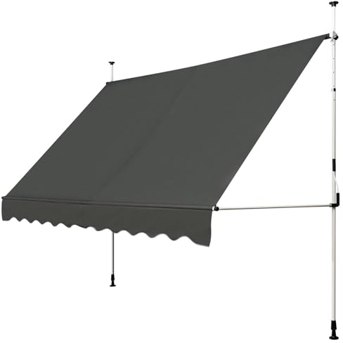 COSTWAY Klemmmarkise 350 cm breit, Balkonmarkise ohne Bohren, UV-beständig, höhenverstellbar, wasserabweisend, Markise mit Handkurbel, Sonnenmarkise, Sonnenschutz für Balkon, Grau