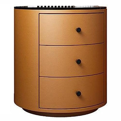 CASEGO Einfacher runder Nachttisch, dreischichtige Schublade, große Trennwand, Aufbewahrung, Stabiler und langlebiger Kleiner Haushaltsschrank (Orange Three Drawers)