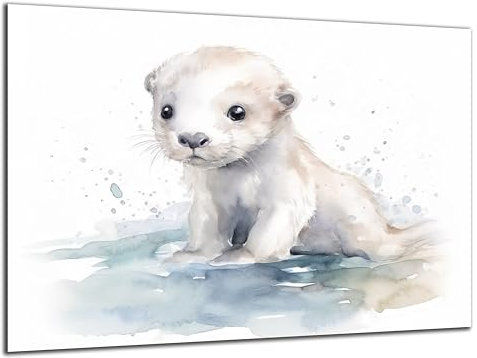 Munera Design - Bild 30x40 - süße Tiere Wasserfarben Otter - Wand-Bilder Kinder-Zimmer