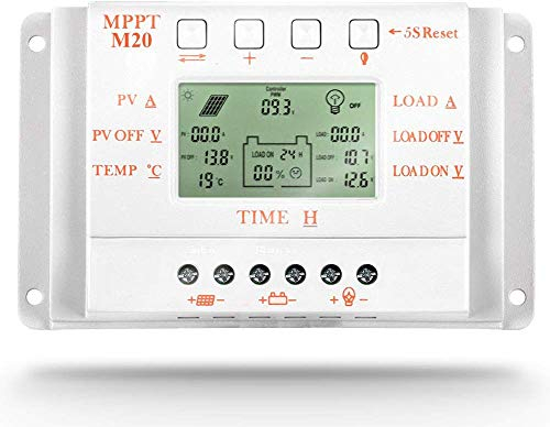 OOYCYOO 20A Solar Laderegler, Solarladeregler 12V 24V Solarpanel Regler mit LCD Display für LiFePO4 FLD AGM Gel und Lithium batterie