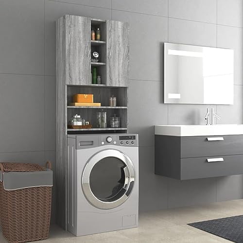 HXZZXS Mobile per Lavatrice con Ante Grigio Sonoma Legno Multistrato 64x25,5x190 cm Armadietto Lavatrice Mobile Alto Mobiletto Bagno Arredi Bagni Mobiletto con Ante Mobile Lavatrice Incasso