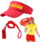 EUPSIIU 2 Stück Lifeguard Set Fasching Kostüm Karneval Verkleidung Rettungschwimmer, Rot Lifeguard Visor Cap Herren Damen Kostüm Mit Kunststoff-Sportpfeifen für Rettungsschwimmer Trainer
