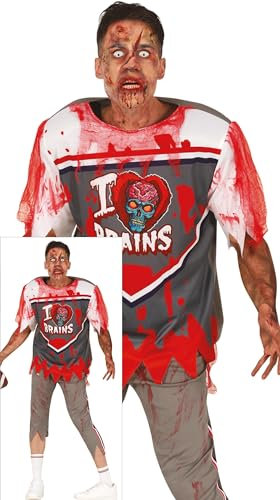FIESTAS GUIRCA Untoter Football Spieler Halloween Kostüm Herren – Blutiger Quarterback High School Uniform – Rugby Zombie Kostüm Herren Halloween L 52-54