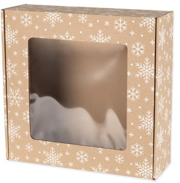 Paxit - Geschenkbox mit Fenster 30 Stück, Weihnachten, Pakete für Versand, Verpackungsmaterial Karton 300x300x100 mm, Elegant und Universal Kartons Versand - Weißem Schneeflocken-Druck