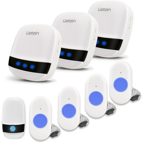 LIOTOIN Elderly Alarm Wireless Caregiver Pager Call Bell Personal Alarm for Home/Patients/Disabled Nurse Alert System SOS Panic Button 5 Waterproof Call Buttons 3 UK Plugin Receivers