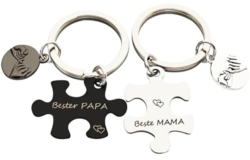 TJUSPIRIT 2er Mama Papa Schlüsselanhänger Bester PAPA/Beste MAMA der Welt | Eltern Schlüsselanhänger mit 2 Puzzle Anhänger Muttertag Vatertag Weihnachten Geschenk für Papa Mama