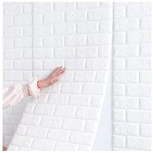 Brick Wall Panels Peel and Stick 3D Wallpaper,Self Adhesive Waterproof Foam Faux Brick 3D Brick Wallpaper in White for Bedroom, Living Room, and Kitchen Decor(3PCS)