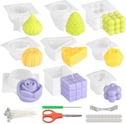 Scalnuvyyh Kerzen Silikonformen,9 Stück Kerzenformen zum Gießen Silikonform Kerzen Selber Machen Set Silikonformen Gießformen Bubble Kerzen Formen für DIY Heimdekorationen Seife Bastel Ornamente