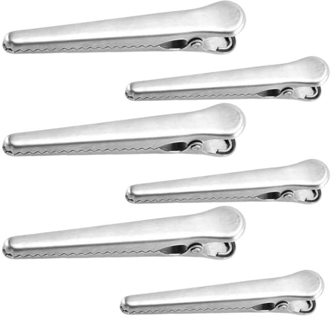 IKOPFLN 6 pz Mollette Chiudi Sacchetti Mollette Cucina Mollette in Acciaio Inox Mantieni Cibo Fresco per Biscotti,porta buste plastica cucina, caffè, Pane, Snack Bags(3 grandi e 3 piccoli, argenteo)