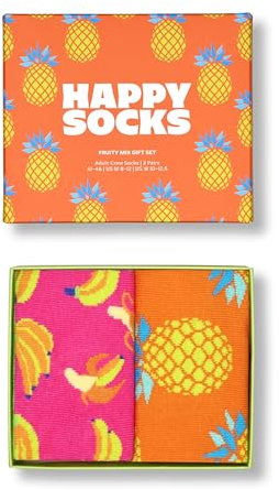 Happy Socks 2-Pack Fruity Mix Socks Gift Set, bunte Socken aus Baumwolle mit lustigen Motiven
