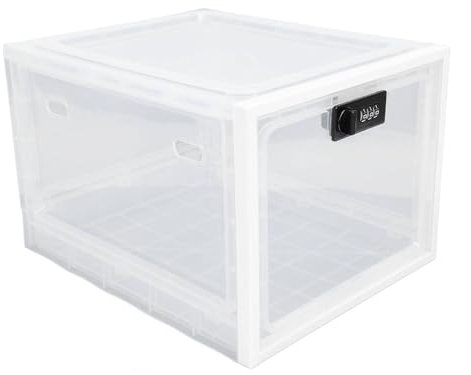 BAFOVY Large Capacity Medication Lock Box, Fridge Lock Box with Secure Code, Refrigerator Lockable Storage Container for Food, Snacks, and Tech, Home Safety (White and Transparent Frame)