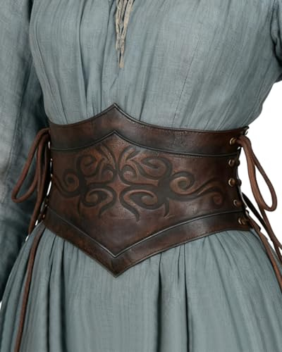 L'VOW Women's Brown Leather Viking Belt Medieval Corset Belt Wide Cinch,XXL