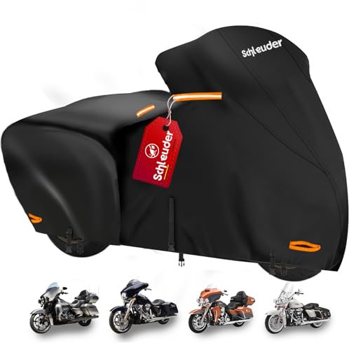 Telo per Harley Davidson-Telo per Harley Tutte Stagioni con Cinghie Antivento Strisce Riflettenti,Telo Moto per Harley Davidson da Esterno, Telo Copri Moto per Harley Touring, Goldwing, 270X110X130CM