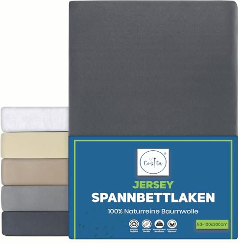 Cozita Basics Spannbettlaken 90x200cm - 100% Baumwoll Jersey Bettlaken, Öko-Tex Zertifiziert, bis 25 cm Matratzenhöhe – Anthrazit