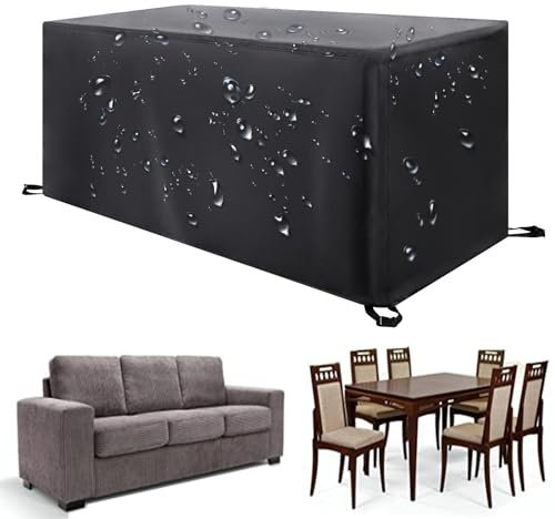 Outdoor Furniture Cover 40x40x40cm Waterproof 420D Oxford Cloth Sofa Cover for Patio Table and Chairs Black and Silver