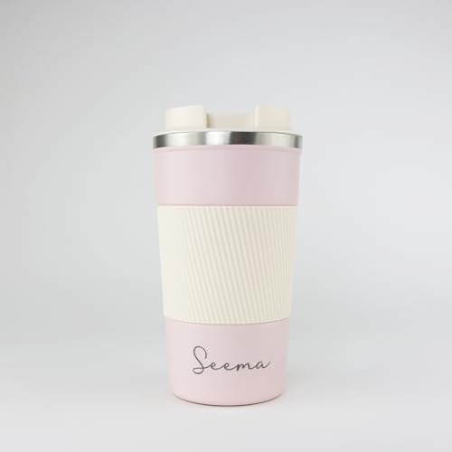 cribstar Personalised Engraved Insulated Travel Mug | Stainless Steel Tumbler | Double-Walled Tea/Coffee Cup | Leak-Proof & Reusable | Keeps Drinks Hot 12h / Cold 24h | Thermal Mug (Dusty Pink, 510ml)
