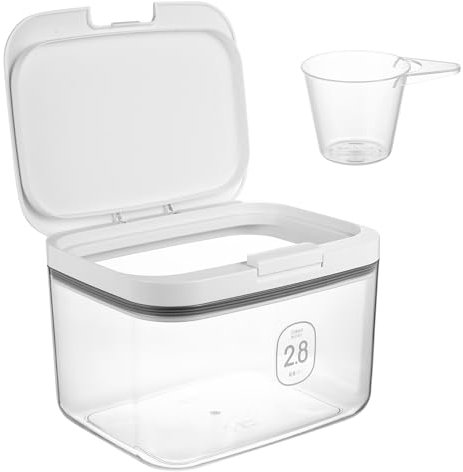lzijun Dosificador Detergente Lavadora, 2,8 L Contenedor de Detergente en Polvo con un Solo Botón, Caja de Almacenamiento para Organizador Lavanderia Perlas de Lavandería Detergentes