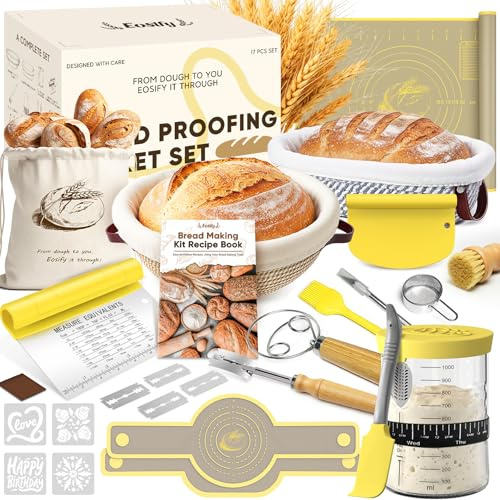 Sourdough Starter Kit with Cotton Rope Banneton Basket & Jar for Beginners | Eosify Sourdough bread baking supplies, sourdough kit, banneton bread proofing baskets, bread baking supplies for Women Moms